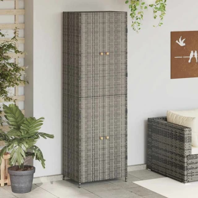 VIDAXL Garden Storage Cabinet Grey 59x40x180cm Poly Rattan Vidaxl 8720845670344