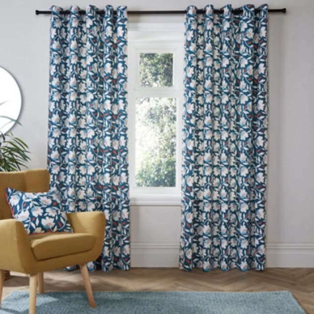 Fusion Luna 100% Cotton Pair Of Teal Eyelet Curtains