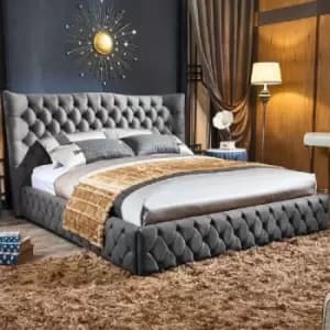 Gerald Bed Double Plush Velvet Grey