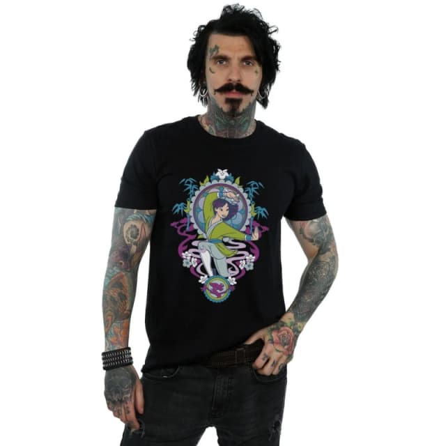 Disney Men Mulan Ornamental T-Shirt in Black Size: Small Black S Male 5059308854735