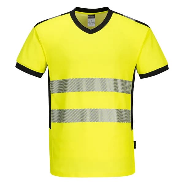 Portwest PW3 Hi Vis V Neck Mesh Insert Short Sleeve T Shirt PW310YBRXXXL Colour: Yellow / Black