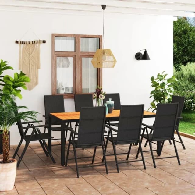 VIDAXL 9 Piece Garden Dining Set Black and Brown Vidaxl 8720286228234