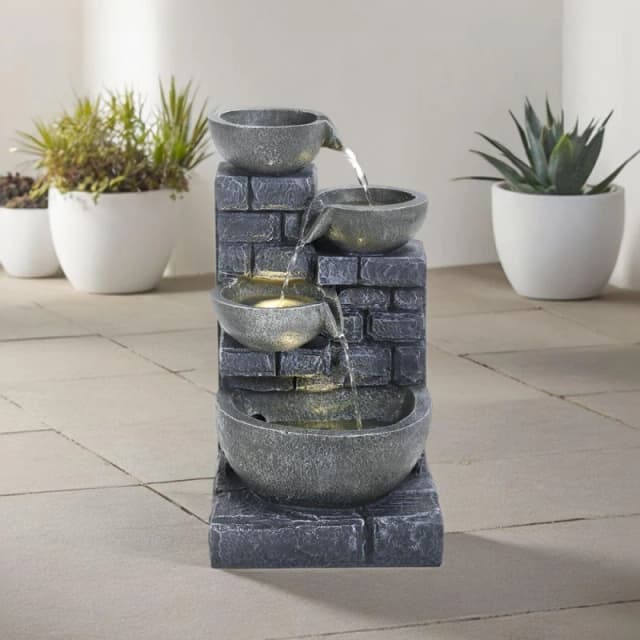 Breeins Rustic Solar Water Fountain with LED Lights Grey unisex One size