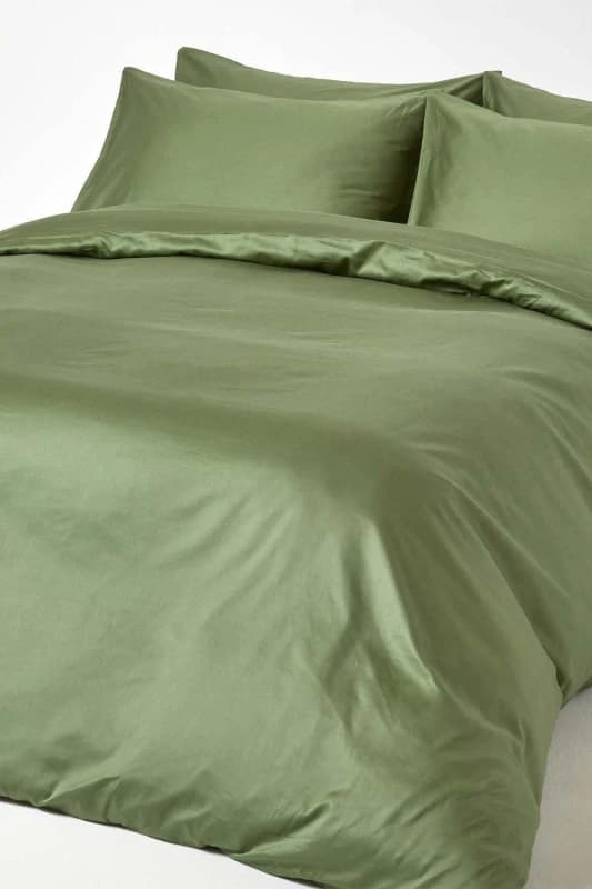 Homescapes Moss Green Organic Cotton Duvet Cover Set 400 Tc, Single