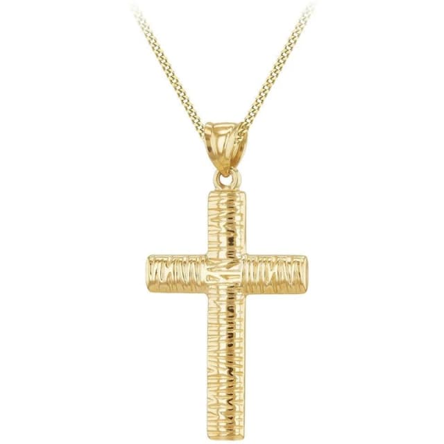 Be You 9ct Gold Bark Cross Necklace Pendant Necklaces 18" Gold 72956710002