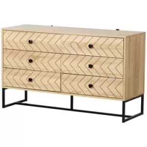 Homcom Chest Of 6 Drawers 71 X 120Cm Chevron Pattern Anti Tip Natural Wood Colour