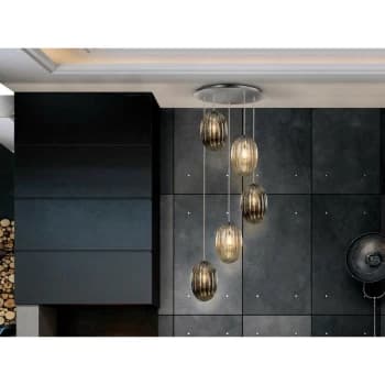 Schuller Ovila Modern Cluster Drop 5 Light LED Pendant Light, Oval Brandy & Smoke Grey Shades