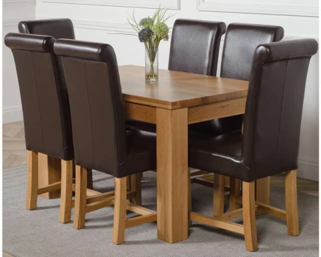 Thats Furniture Dakot 127 x 82cm Oak Small Dining Table & 6 Washington Leather Chairs in Brown Size: 127 x 82cm Brown Unisex 127 x 82 cm