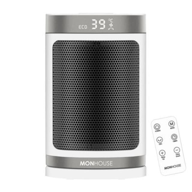 MONHOUSE 1500W Energy Efficient Electric PTC Portable Heater 12H Timer - 24cm in White White Unisex