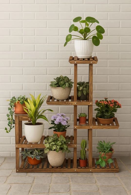 Neo 6 Tier Wooden Indoor Outdoor Shelf Plant Stand Display Rack in Dark Brown Size: Large Dark Brown Unisex Large