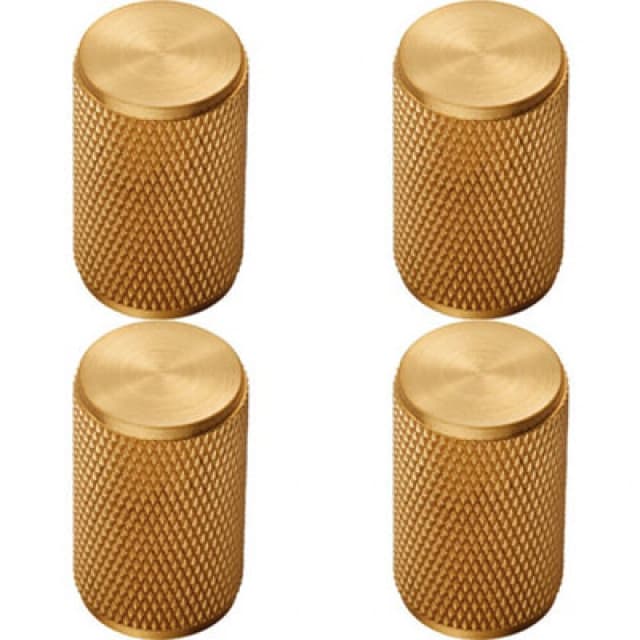 Loops 4x Knurled Cylindrical Cupboard Door Knob 18mm Dia Satin Brass Cabinet Handle Metallics unisex
