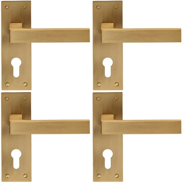 Loops 4x PAIR Straight Square Handle on Euro Lock Backplate 150 x 50mm Antique Brass Metallics