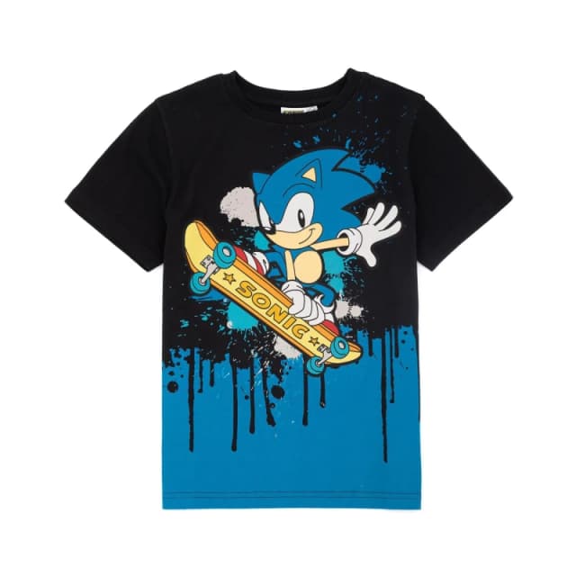 (11-12 Years) Sonic the Hedgehog Short Sleeved T-Shirt (Boys Black)