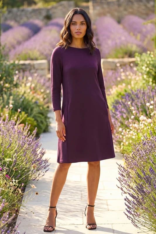 Roman A-Line Pocket Detail Swing Dress Purple