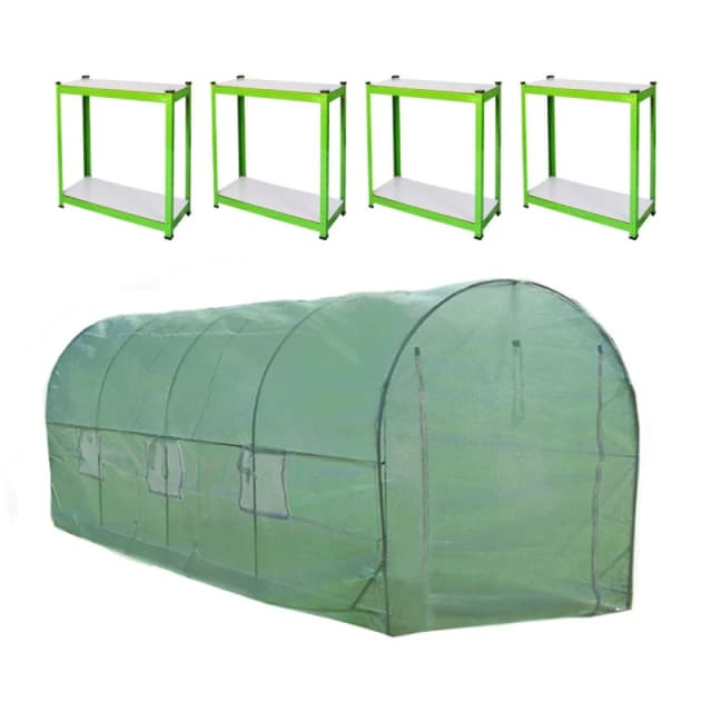 MonsterShop Polytunnel Greenhouse 6M X 3M With Shelving Units