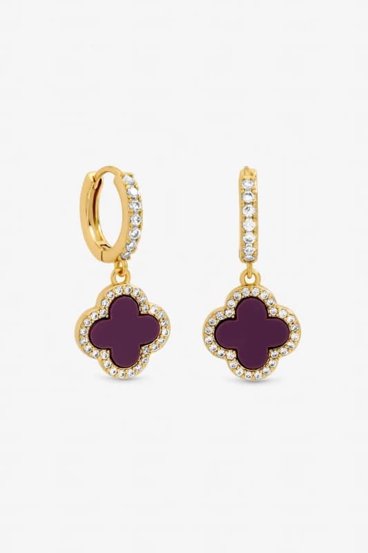 Jon Richard Womens Gold Plated & Purple Clover Huggie Earrings Gold Female One Size