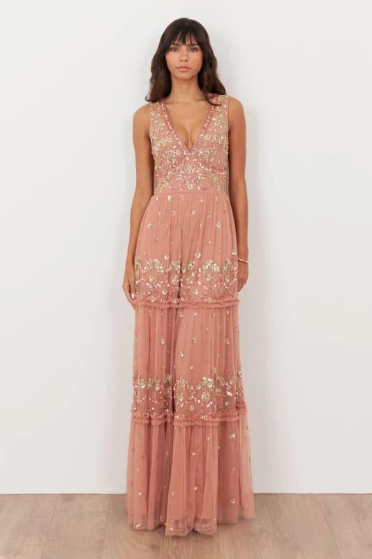 Maya Deluxe Womens Embellished Sleeveless Maxi Dress in Pink Size: 8 Pink Female 8