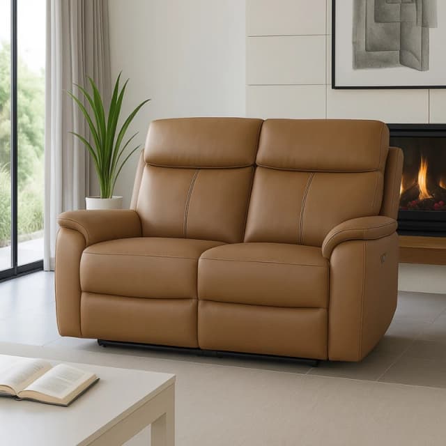 Aspire Aspire Kingsmere 2 Seater Power Recliner Sofa in Real Leather in Tan Tan 2 Seater Unisex 5057632315182