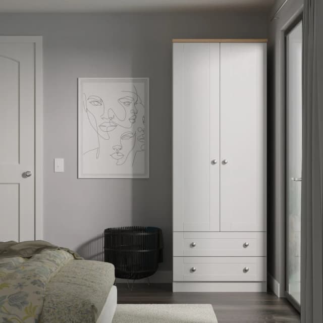 Santander Ready Assembled Traditional Matt Grey & Oak 2 Drawer Tall Double Wardrobe (H)1970mm (W)770mm (D)530mm