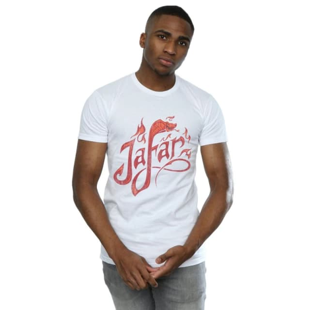 Disney Men Aladdin Movie Jafar Flames Logo T-Shirt in White Size: Small White S Male 5059276933708
