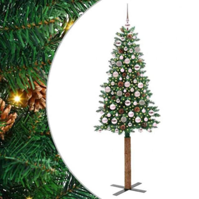 vidaXL Slim Christmas Tree with Pink Balls Green 180cm PVC and Solid Pine wood, Green 3394866