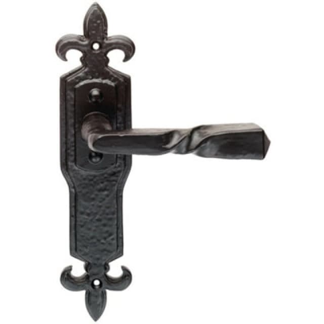 Loops PAIR Forged Twisted Ornate Lever on Latch Backplate 226 x 50mm Black Antique Black