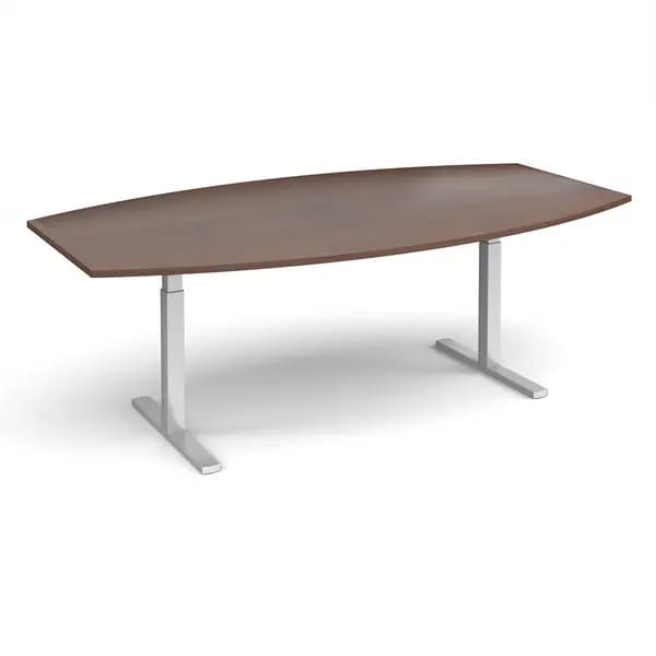 Elev8 Touch Boat Shape Sit Stand Office Boardroom Table - Walnut - Silver Frame