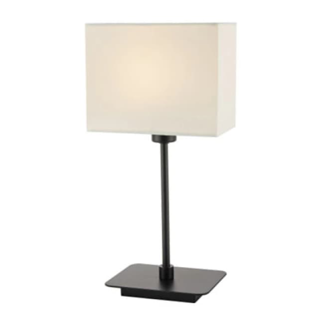 Happy Homewares Contemporary Matte Black Bedside Table Lamp With White Cotton Fabric Shade