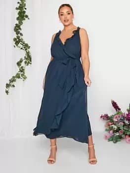 Yours Curve Occasion Ruffle Wrap Maxi Dress - Navy, Size 14, Women