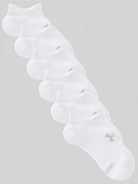 Boys, Under Armour Kids Essential No Show 6Pk Socks - White/Grey, White, Size M White VUA7L Unisex M