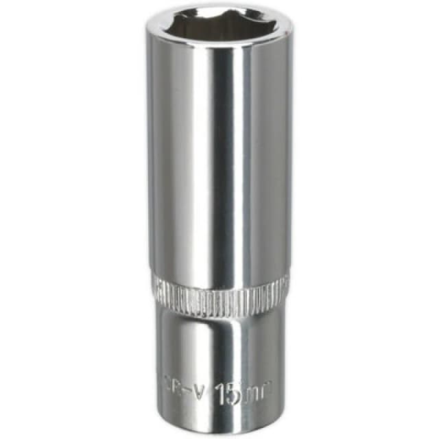 Loops 15mm Forged Steel DEEP Drive Socket - 3/8" Square Drive Polished Chrome Vanadium Metallics
