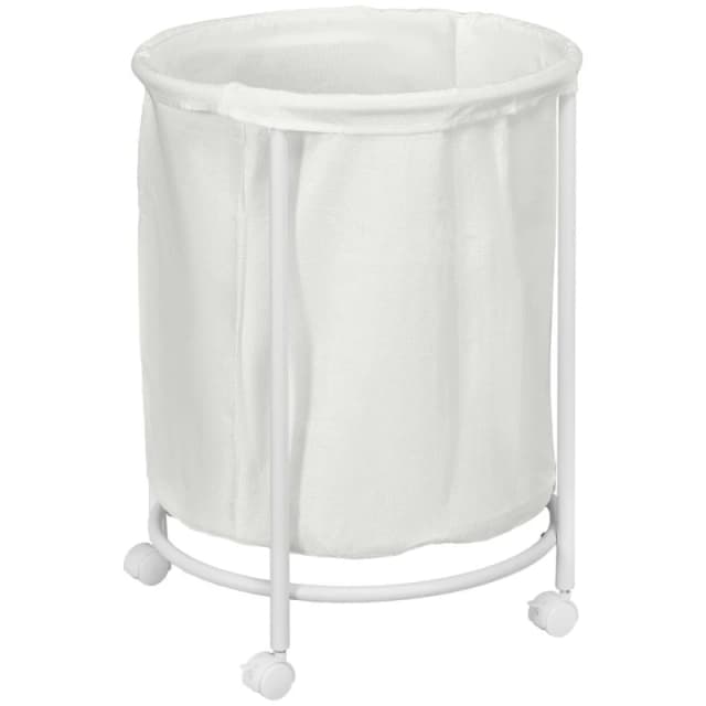 HOMCOM Homcom - 100L Round Laundry Hamper with Wheels for Bedroom Bathroom Cream White 5056725543761