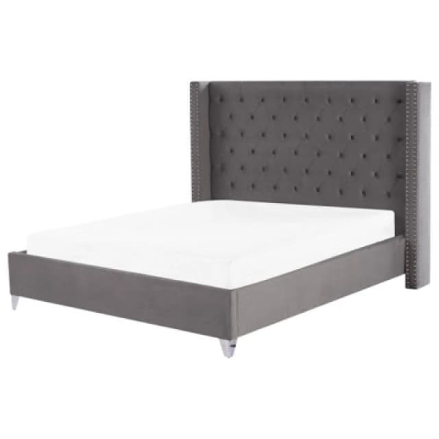 Beliani Bed Velvet Lubbon 180 X 200 Cm (Eu Super King) Grey