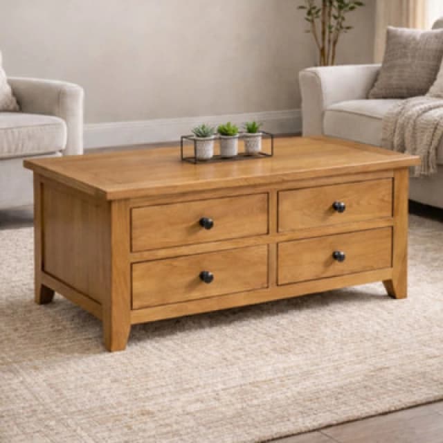 Julian Bowen Astoria 4 Drawer Storage Rectangular Coffee Table, Solid Oak Wood, Height: 50 X Width: 100 X Depth: 60Cm