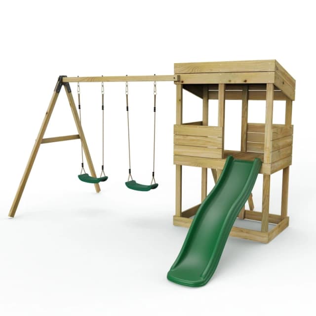 Rebo Wooden Lookout Tower Playhouse with 6ft Slide - Bryce Natural