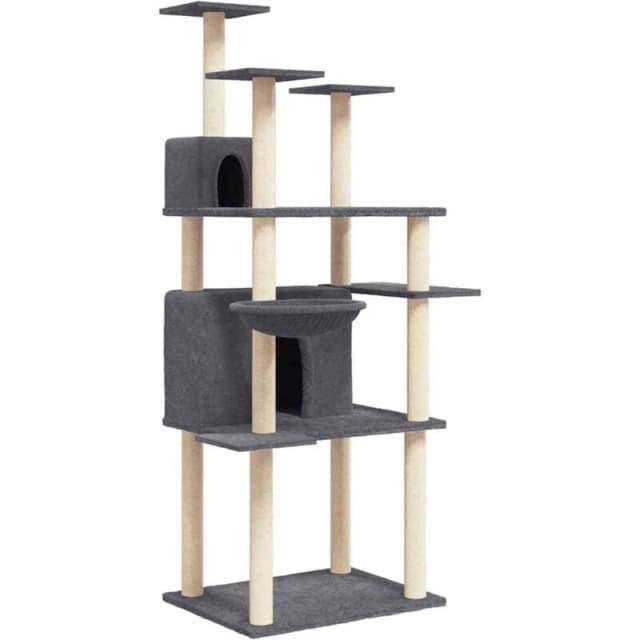 vidaXL Cat Tree w/ Sisal Scratching Posts Dark Grey 166cm, Grey 171725