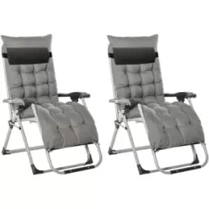 2 PCS Reclining Zero Gravity Chair Folding Lounger Cushion Dark Grey - Outsunny