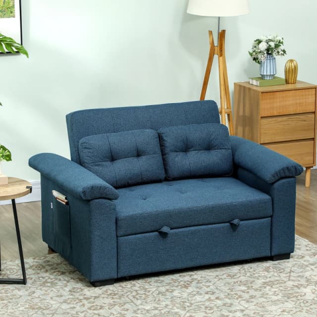HOMCOM HOMCOM Pull Out Sofa Bed, Click Clack 2 Seater Sofa Bed with Side Pockets in Blue Blue One Size Unisex 5063603152687