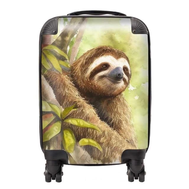 Warren Reed - Designer Sloth Watercolour Suitcase in Brown Size: Small Brown Unisex Small