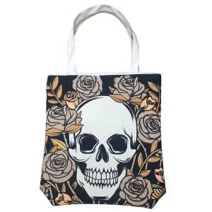 Skulls and Roses Cotton Bag with Zip and Lining