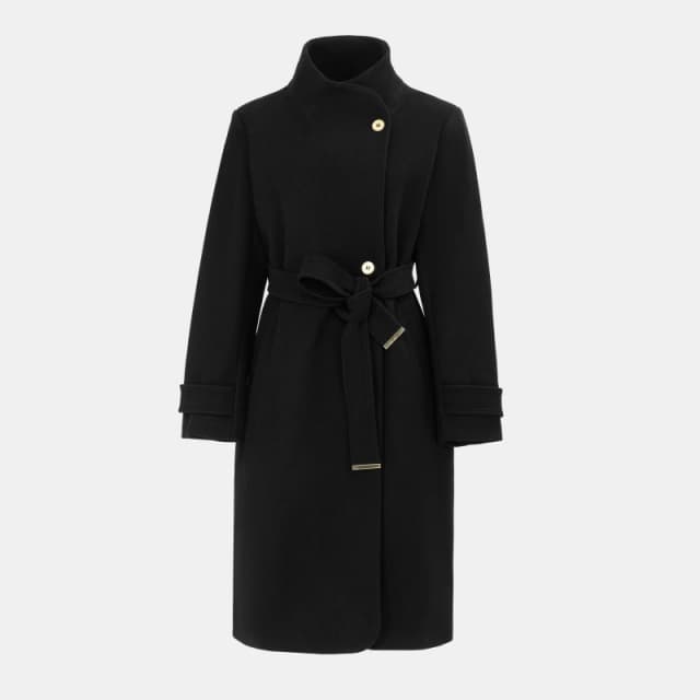 Biba Womens Billie Belted Long Sleeve Mid-Length Overcoat Black female 8 (XS)