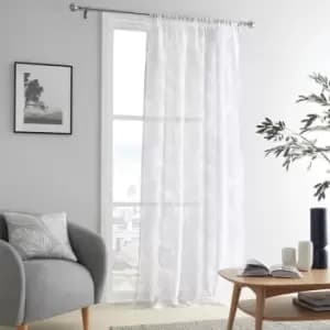 Matteo Botanical Palm Leaf Print Slot Top Voile Curtain Panel, Grey, 55 x 90" - Fusion