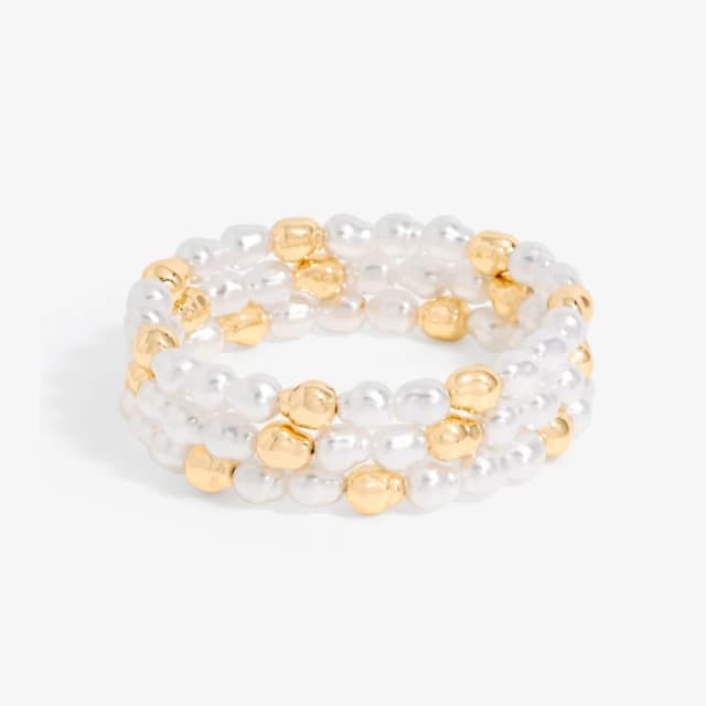 Mood Gold Pearl And Polished Stretch Bracelets - Pack Of 3 Gold