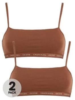 Calvin Klein One Cotton Skin Tone 2 Pack Unlined Bralette - Spruce, Brown, Size L, Women