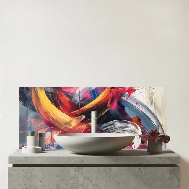 Warren Reed - Designer Swirling Symphony Of Colours Glass Bathroom Splashback Multicolor Unisex