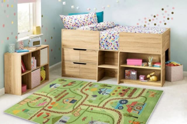 RugsX Bambino 50200 Washing Carpet Village, Streets For Children Anti Slip - Green / Bro 80X150 Cm