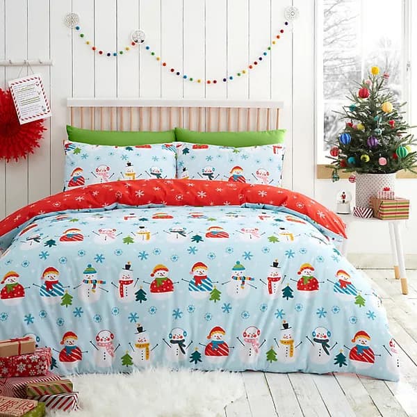 Fusion Christmas Snowman Duvet Cover Set in Duck Egg Duvet Cover Sets Single Blue 39019518010