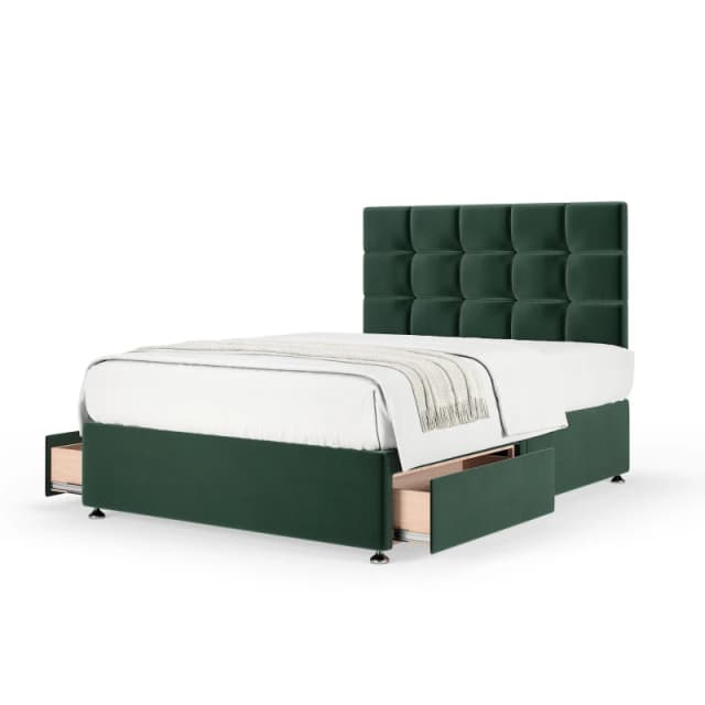Bedmaster Bedmaster Plush Velvet 2 Drawer Divan Base And Square Headboard in Emerald Size: Super King Emerald Super King Unisex 7867870779169