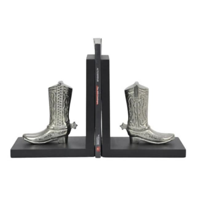 Minster Boot Bookends Bookshelf - Aluminium - L10 X W15 X H18cm - Silver/black