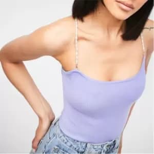 Missguided Mock Pearl Strap Rib Knit Bodysuit - Purple